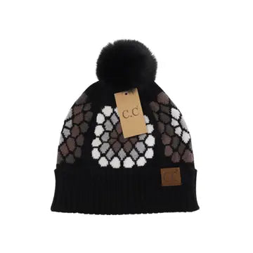 Flower Pattern Pom Beanie