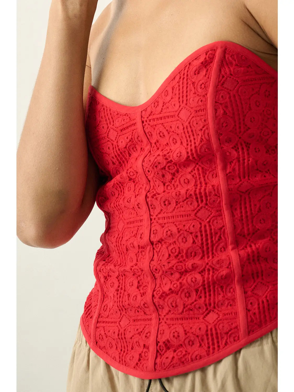 Floral Lace Sweetheart Neckline Strapless Corset Top
