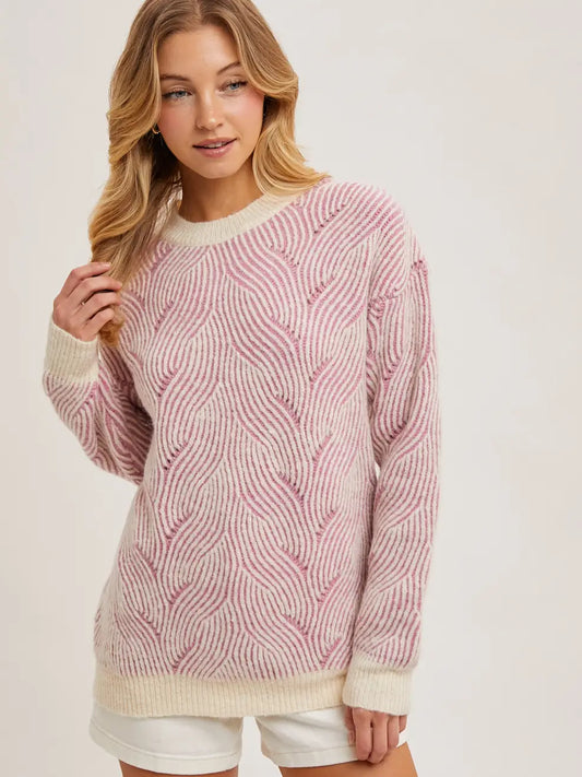 Crew Neck Geo Textured Knit Sweater