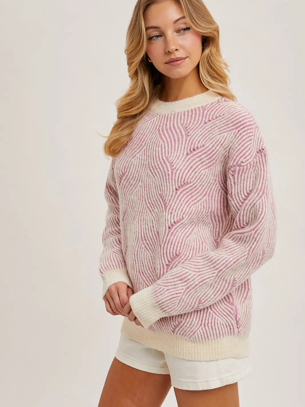 Crew Neck Geo Textured Knit Sweater