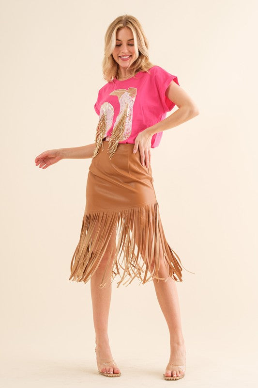 Foxy Faux Leather Fringe Skirt