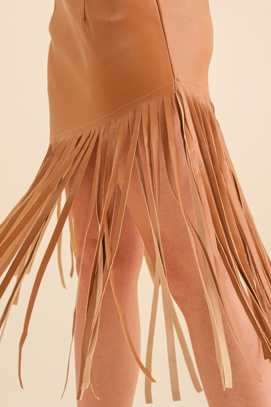 Foxy Faux Leather Fringe Skirt