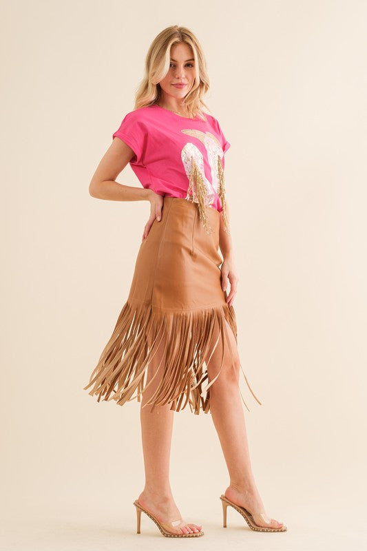 Foxy Faux Leather Fringe Skirt