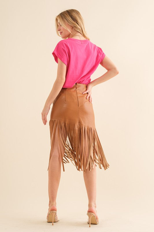 Foxy Faux Leather Fringe Skirt