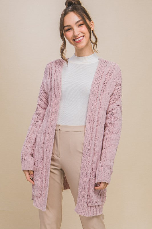 Leslie Chenille Cable Knit Oversized Open Front Cardigan
