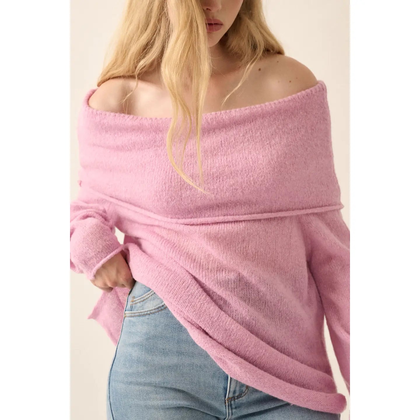 Rachel Lightweight Knit Off-Shoulder Foldover Sweater