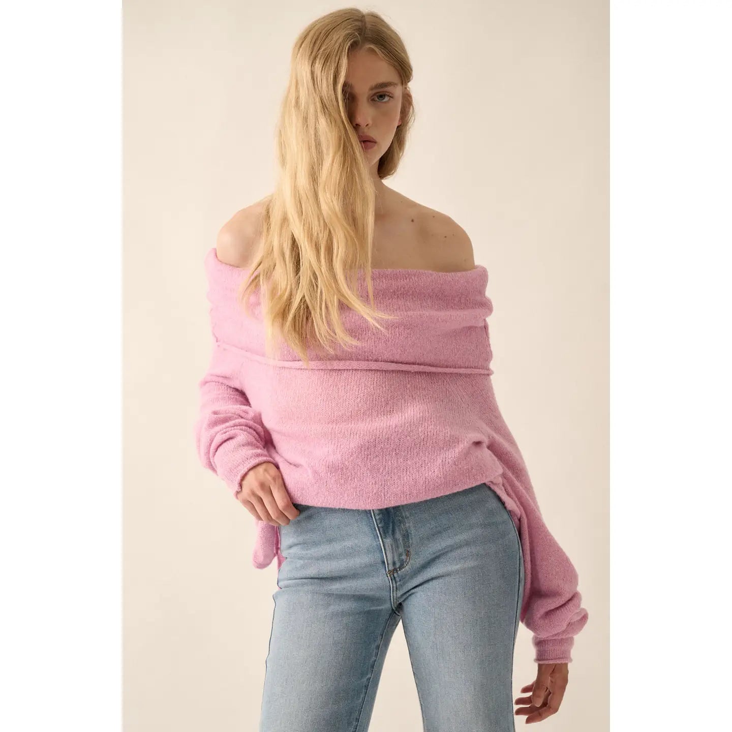 Rachel Lightweight Knit Off-Shoulder Foldover Sweater