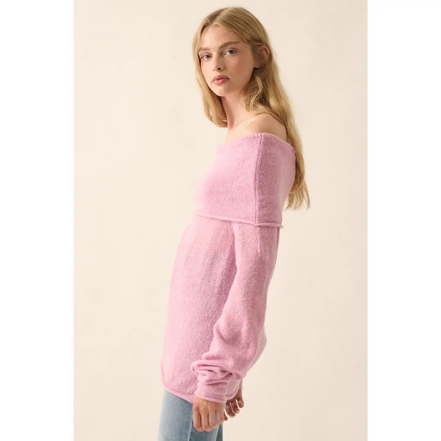 Rachel Lightweight Knit Off-Shoulder Foldover Sweater