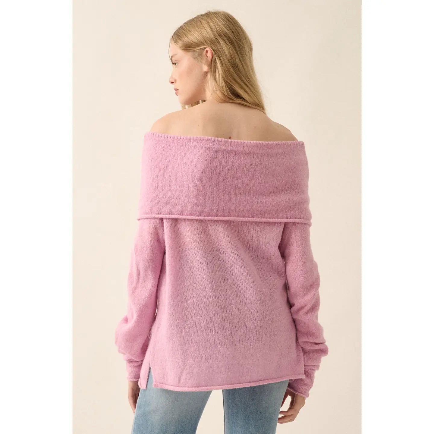Rachel Lightweight Knit Off-Shoulder Foldover Sweater