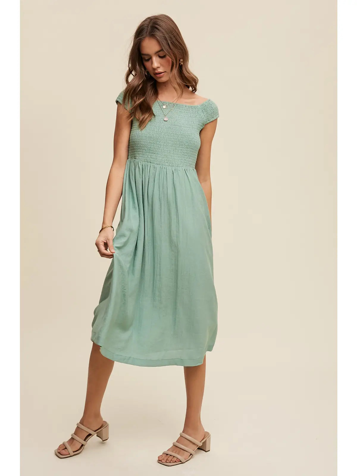 The Real Life Smocked Bodice Cotton Midi Dress