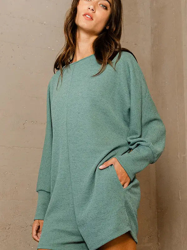 Austin Dolman Sleeve Solid Knit Romper