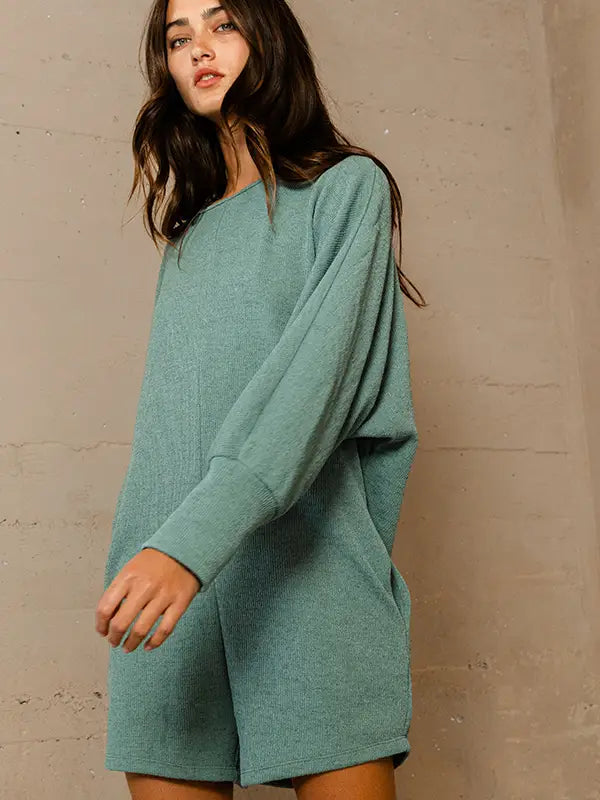 Austin Dolman Sleeve Solid Knit Romper
