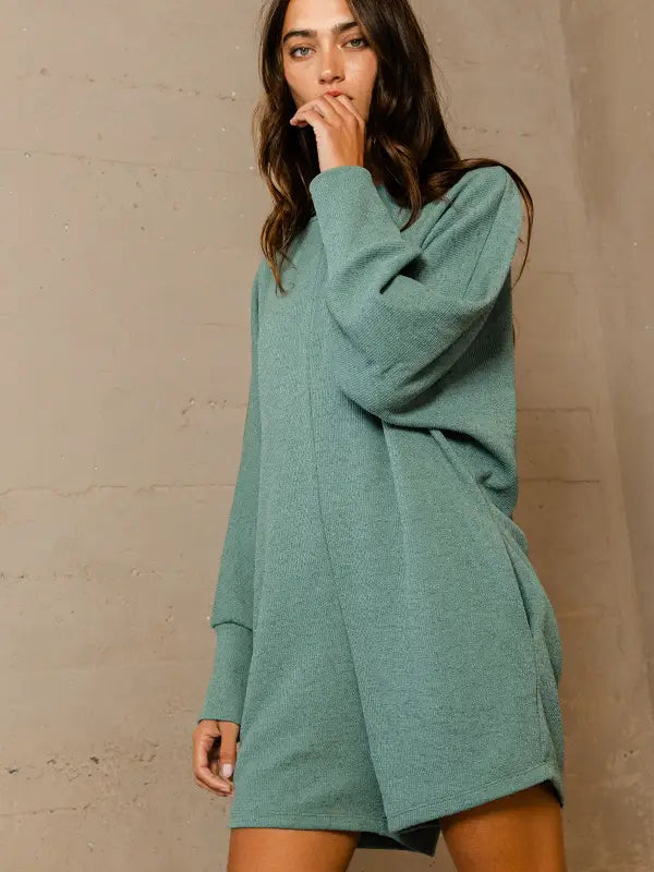 Austin Dolman Sleeve Solid Knit Romper