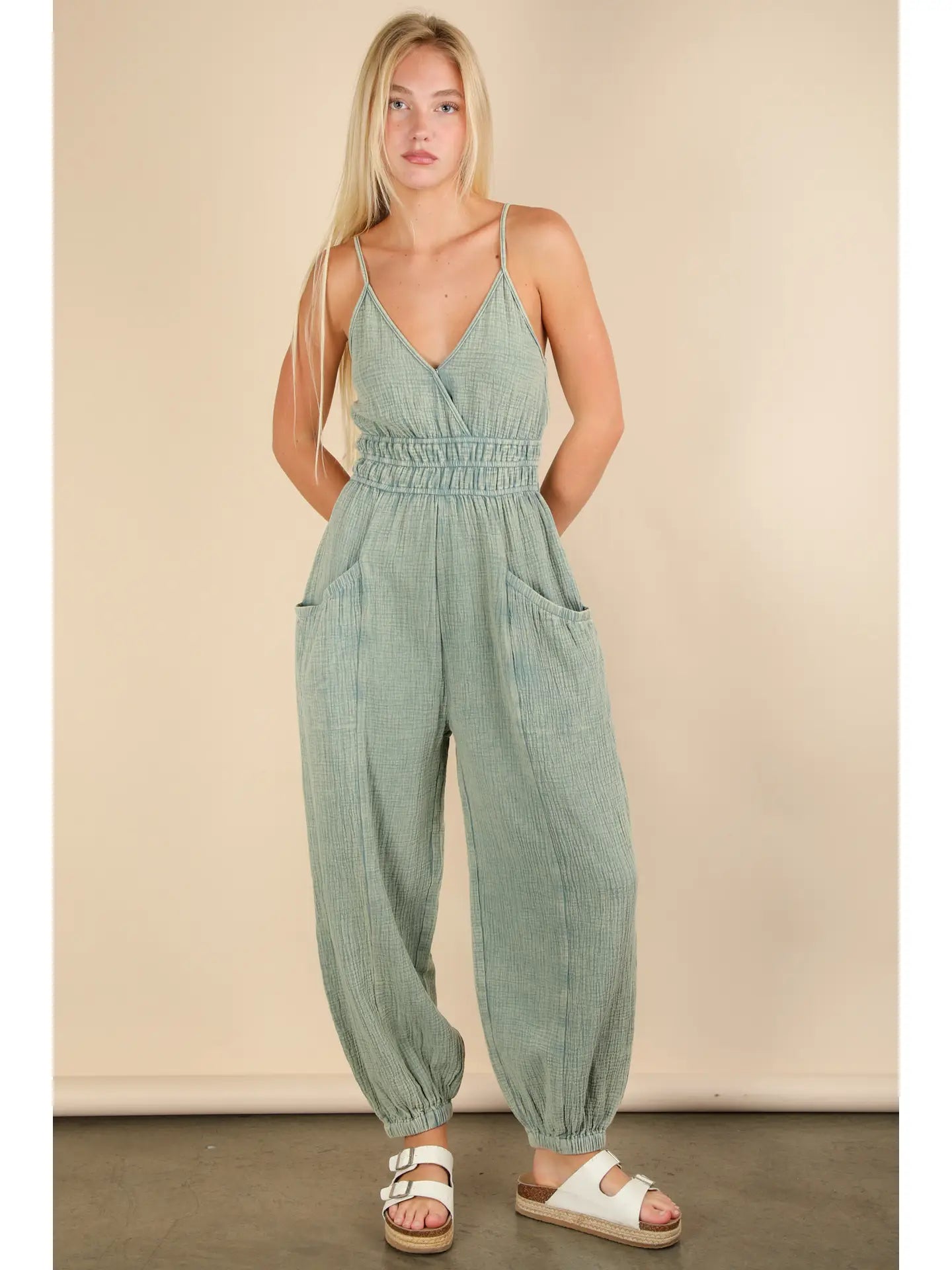 Closing Time Mineral Washed Cotton Gauze Casual Jumpsuit