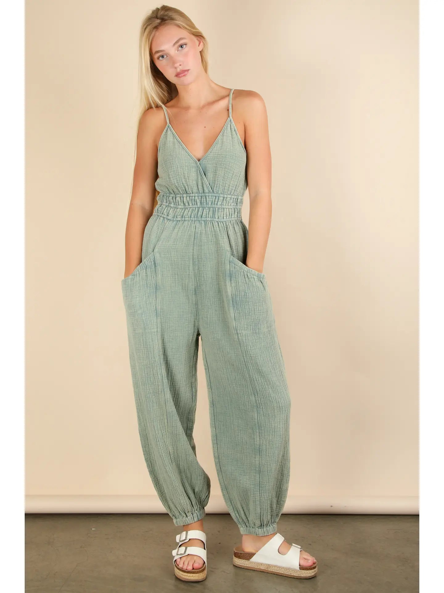 Closing Time Mineral Washed Cotton Gauze Casual Jumpsuit