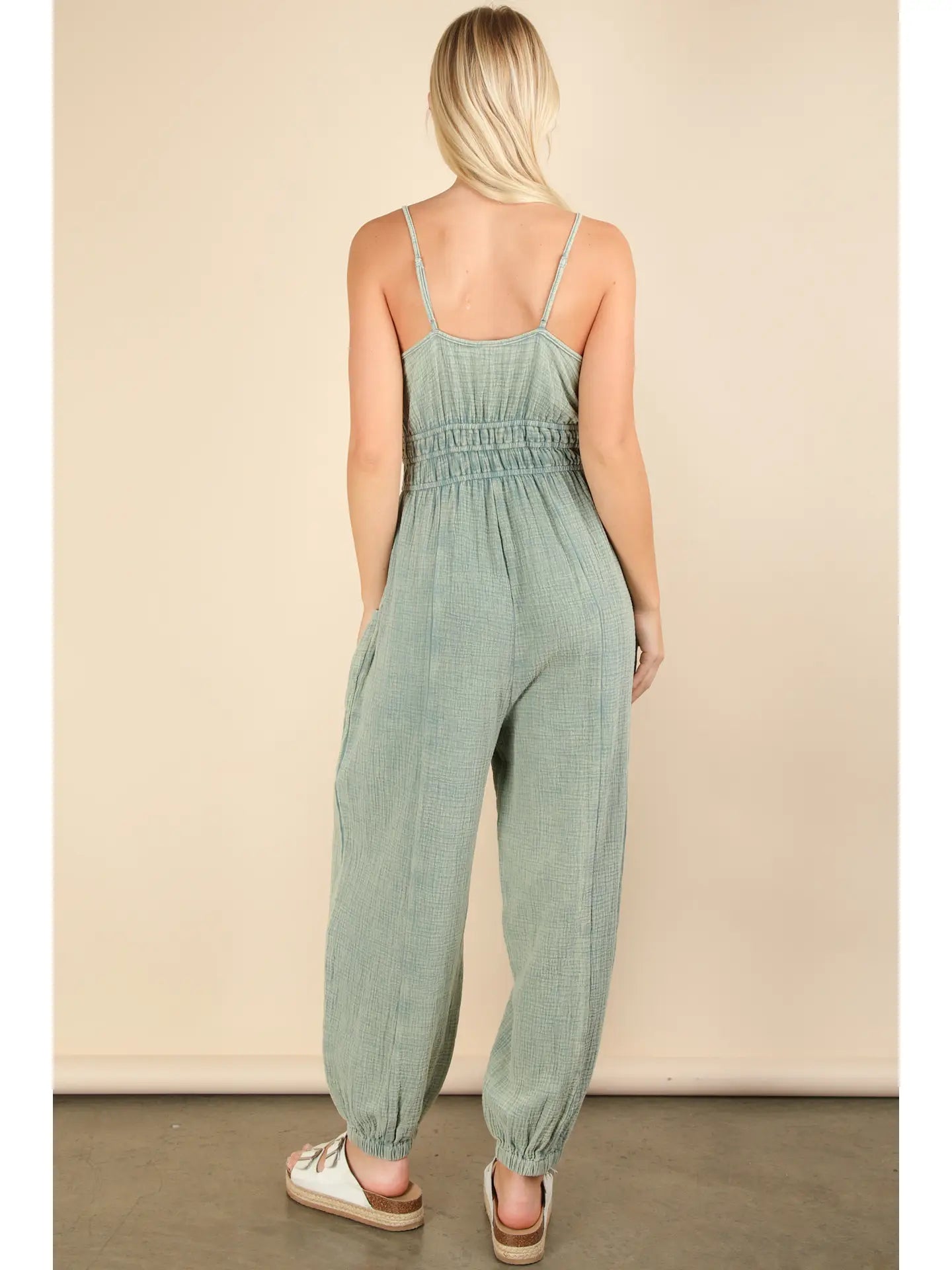 Closing Time Mineral Washed Cotton Gauze Casual Jumpsuit