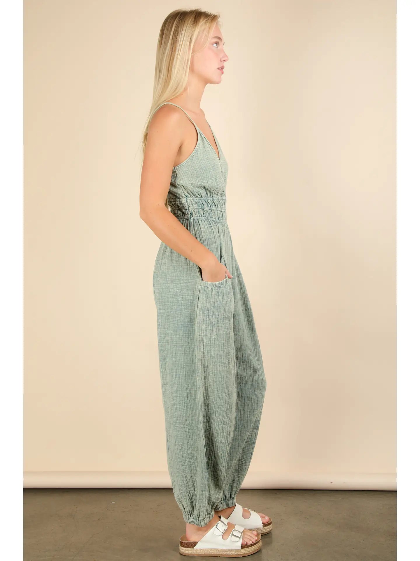 Closing Time Mineral Washed Cotton Gauze Casual Jumpsuit