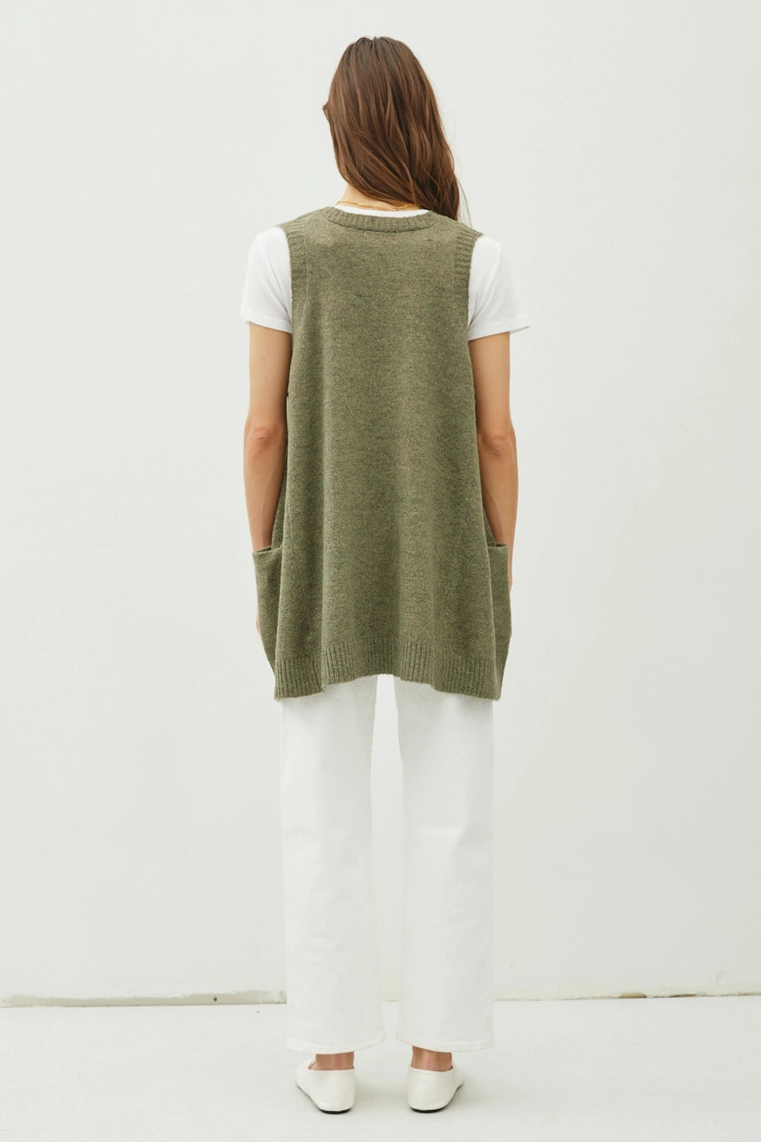 Oversize V-Neck Long Soft Sweater Vest W. Pockets