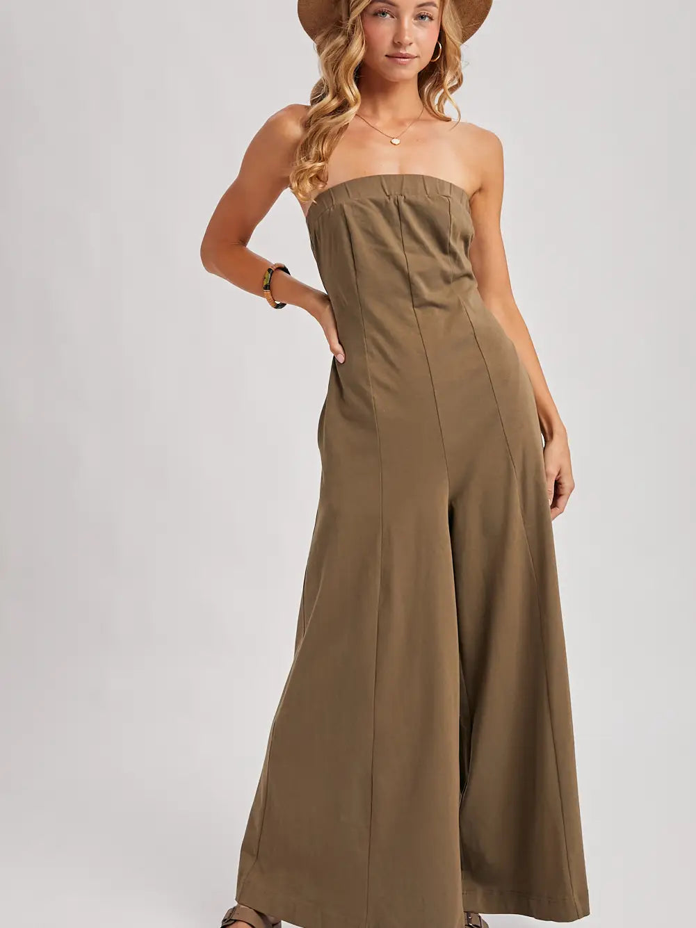Sassy Strapless Bandeau Wide-Leg Jumpsuit with Pockets