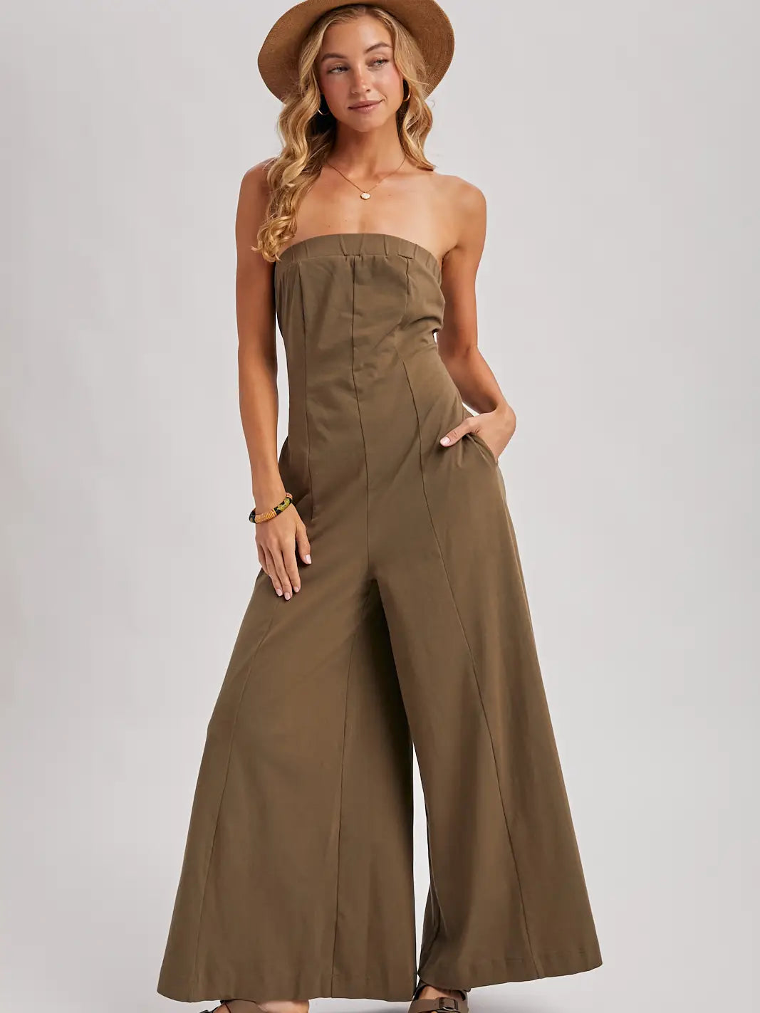 Sassy Strapless Bandeau Wide-Leg Jumpsuit with Pockets