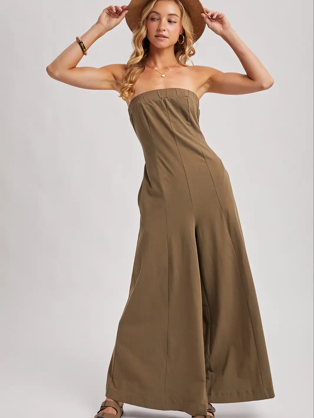Sassy Strapless Bandeau Wide-Leg Jumpsuit with Pockets