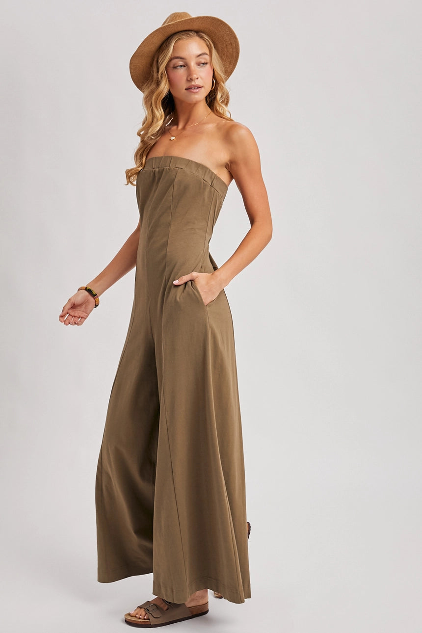 Sassy Strapless Bandeau Wide-Leg Jumpsuit with Pockets