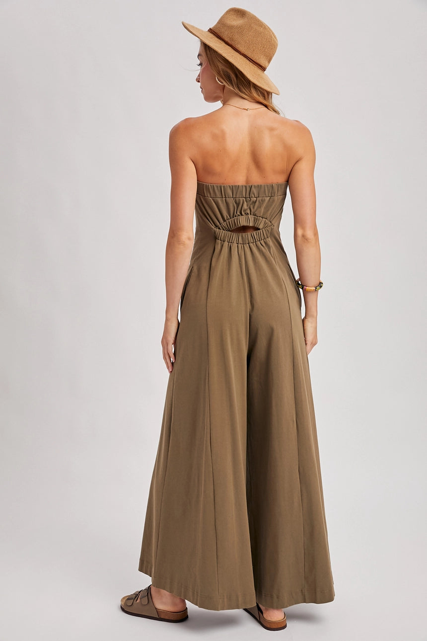 Sassy Strapless Bandeau Wide-Leg Jumpsuit with Pockets