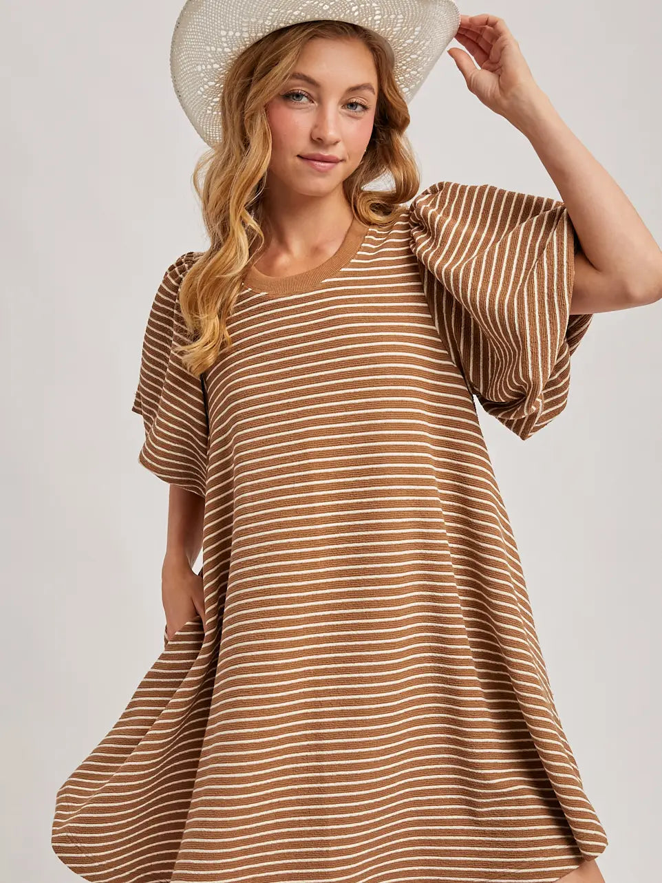 Giselle Puff Sleeves Billowy Silhouette Striped Dress