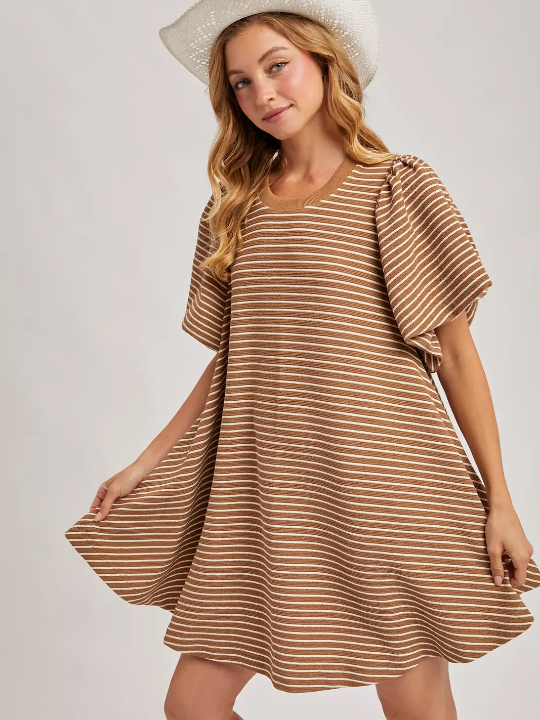 Giselle Puff Sleeves Billowy Silhouette Striped Dress