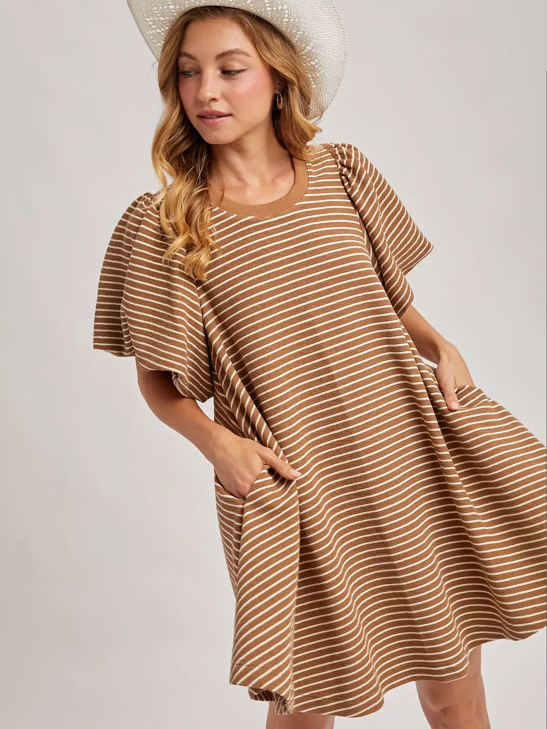 Giselle Puff Sleeves Billowy Silhouette Striped Dress