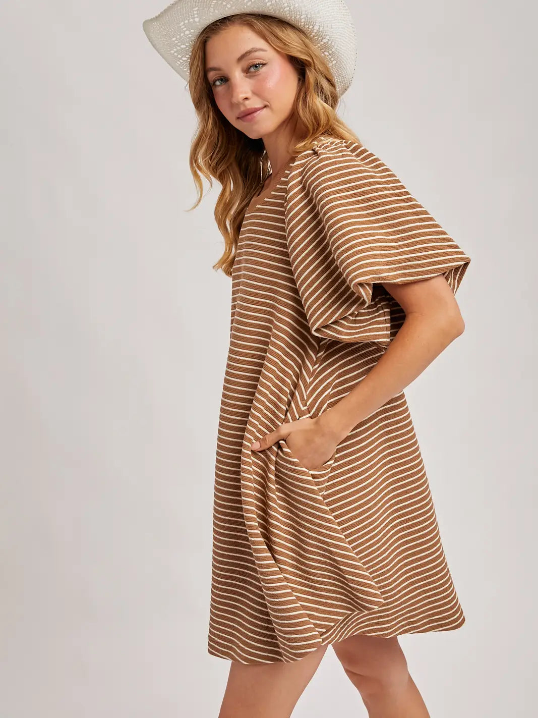 Giselle Puff Sleeves Billowy Silhouette Striped Dress