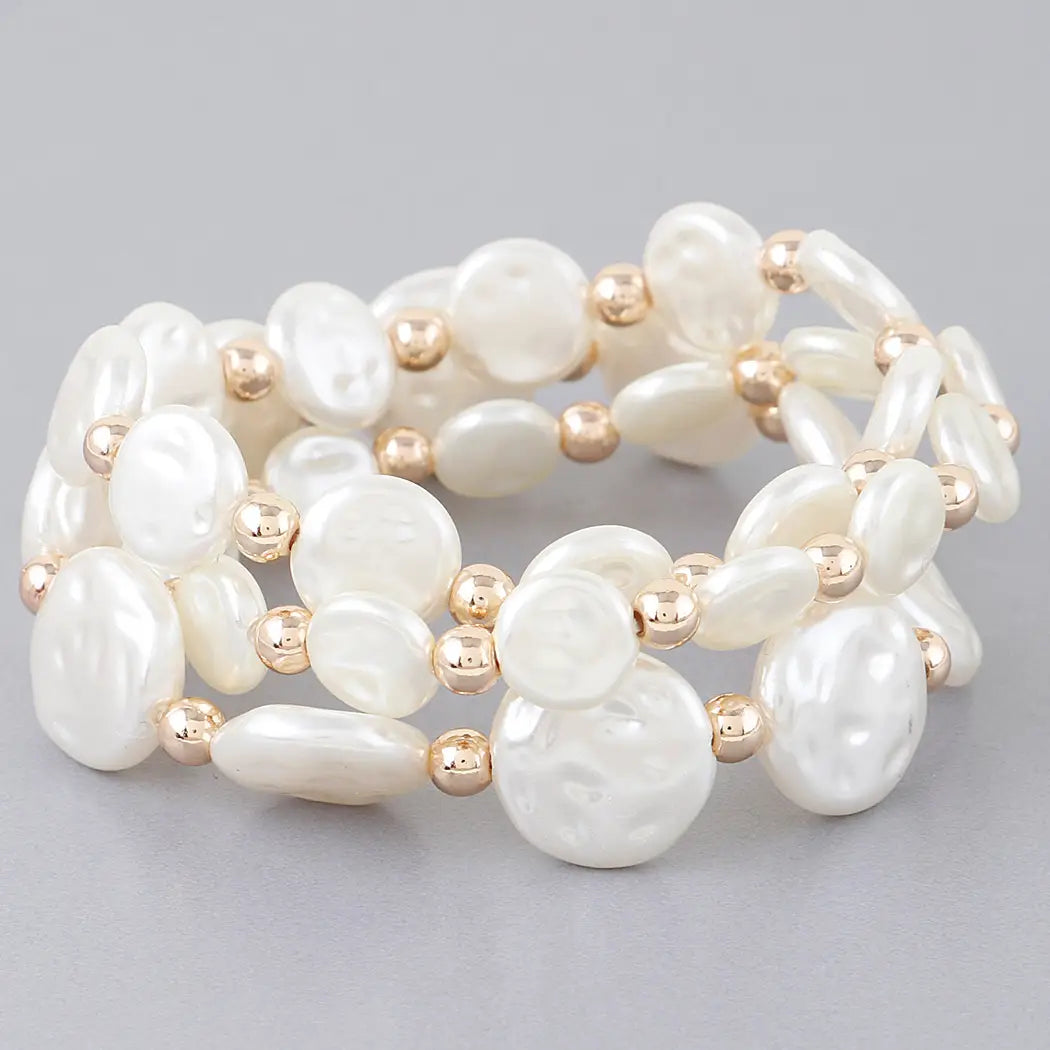Triple Pearl Stone Beaded Bracelet