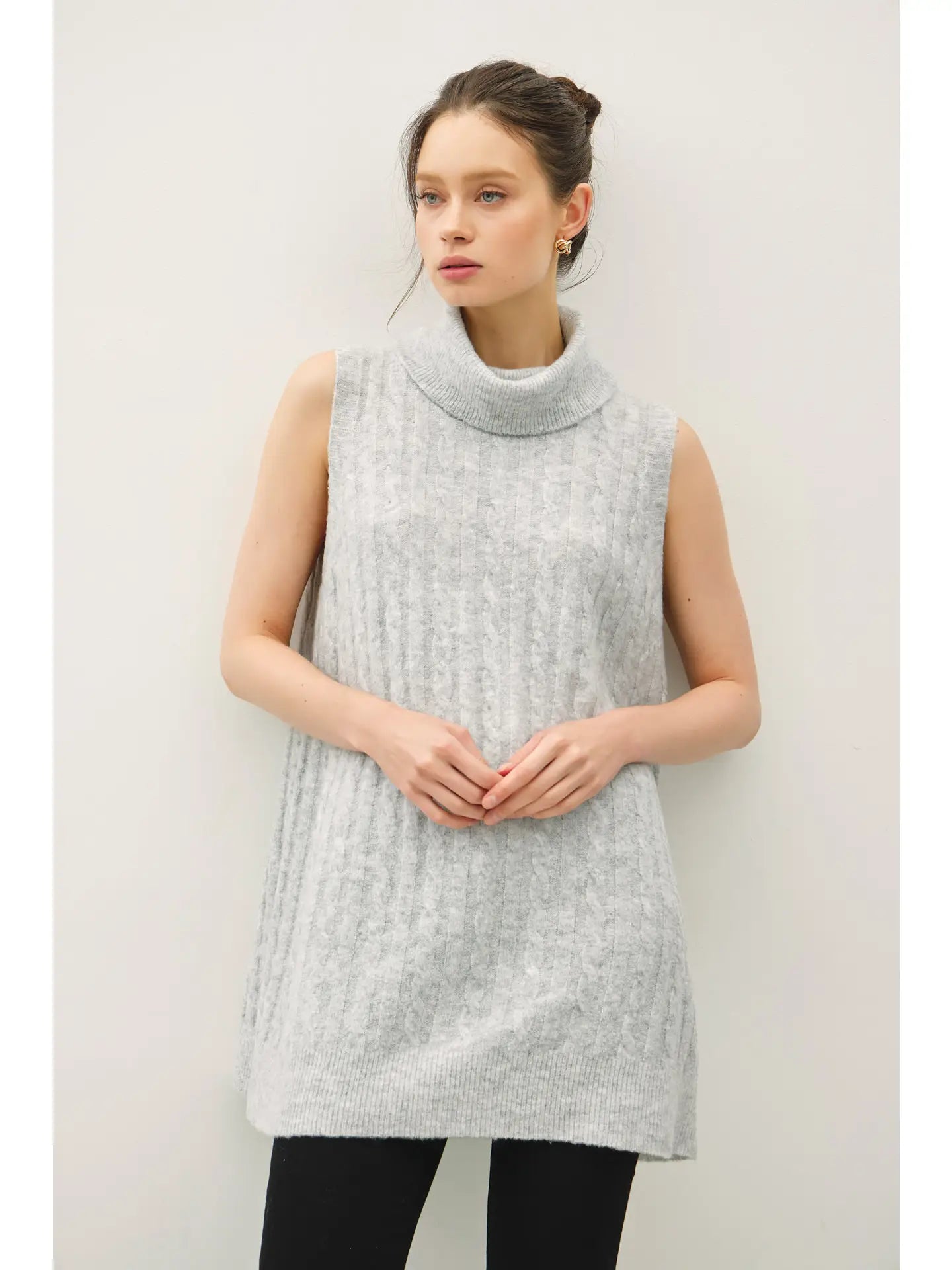 Turtle Neck Cable Knit Tunic Vest