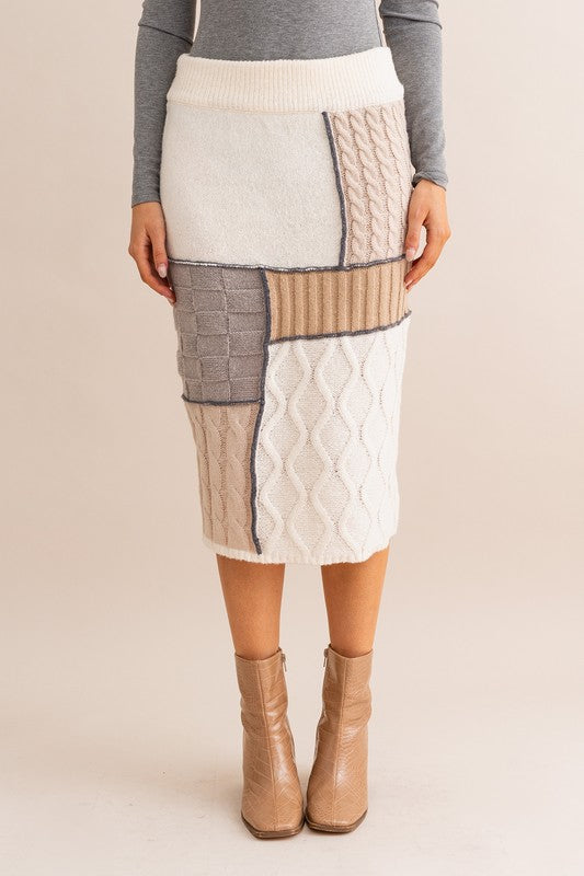 Vixen Patchwork Sweater Midi Skirt