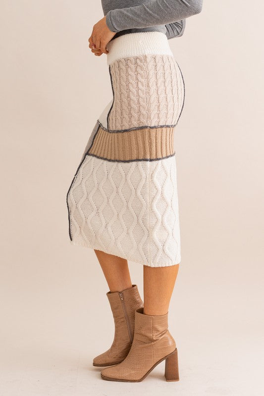 Vixen Patchwork Sweater Midi Skirt
