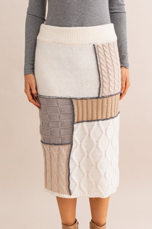 Vixen Patchwork Sweater Midi Skirt
