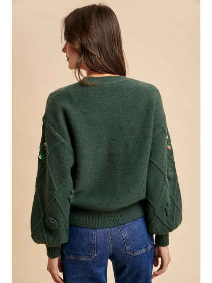 Embroidered Cable Pullover Sweater