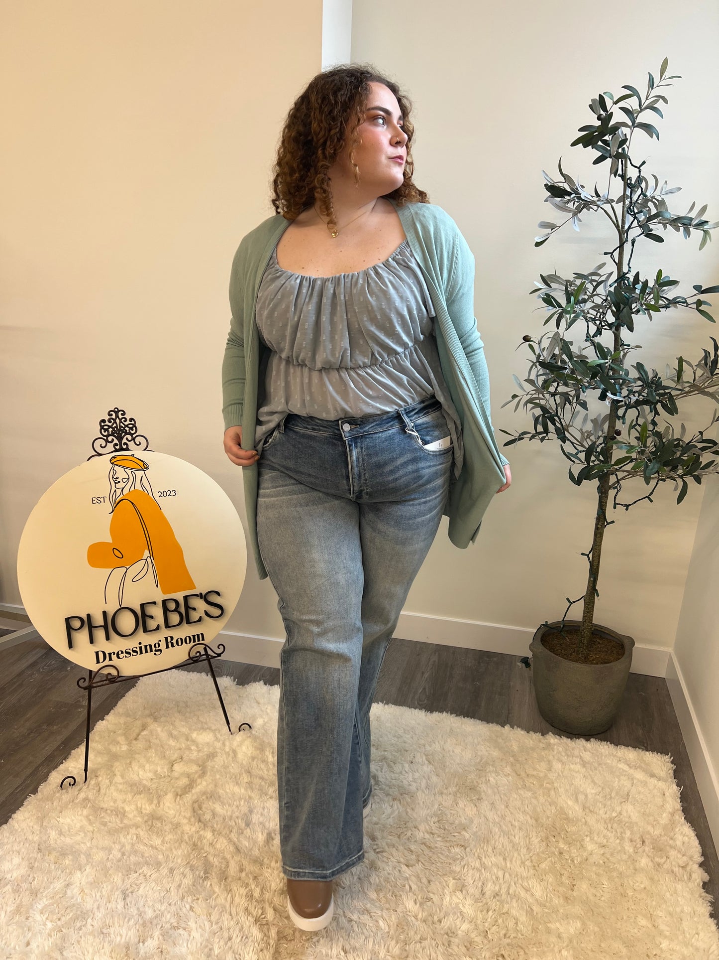 Curvy No Grey Days Swiss Dot Peplum Blouse