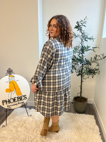 Fall on the Horizon Curvy Tiered Plaid Dress