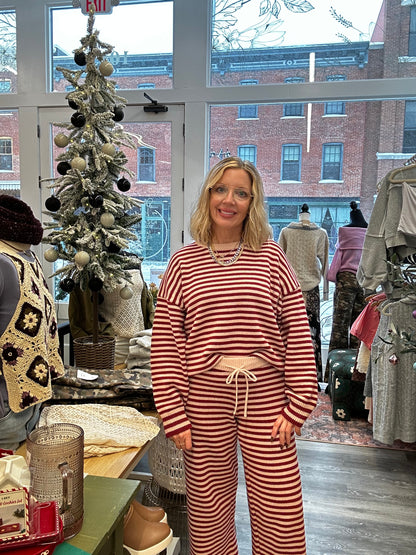 Marin Crew Neck Stripe Sweater & Wide Leg Pants Set
