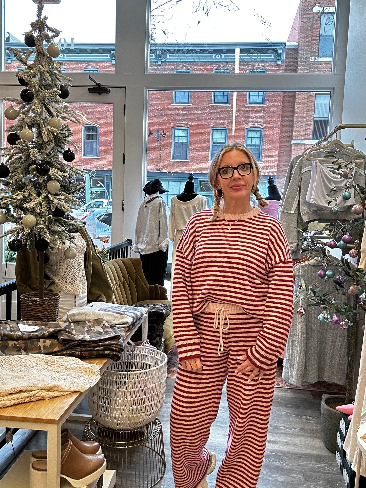 Marin Crew Neck Stripe Sweater & Wide Leg Pants Set