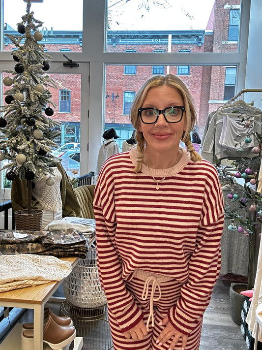 Marin Crew Neck Stripe Sweater & Wide Leg Pants Set