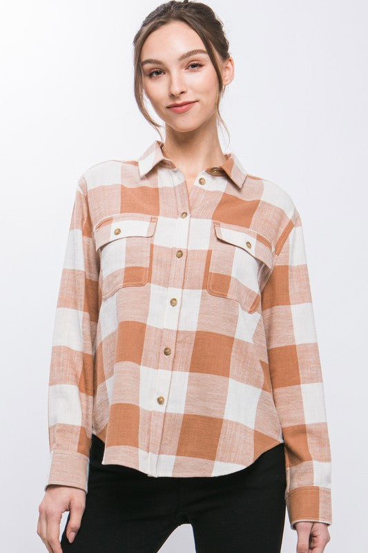 Abigail Lightweight Plaid Button Down Top