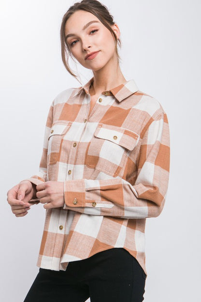 Abigail Lightweight Plaid Button Down Top