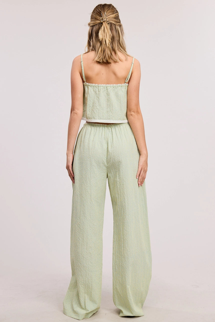 Lane Plaid Lace Trim Tank and Pants Matching Set