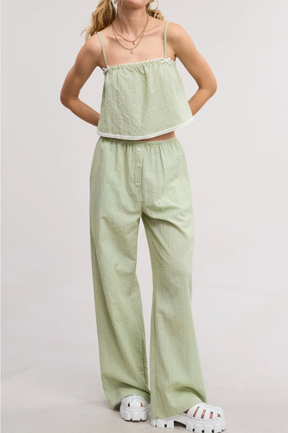 Lane Plaid Lace Trim Tank and Pants Matching Set