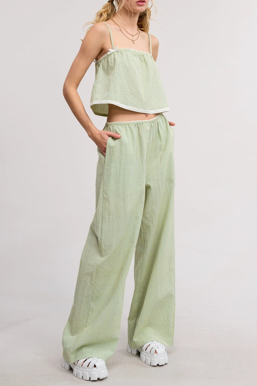 Lane Plaid Lace Trim Tank and Pants Matching Set