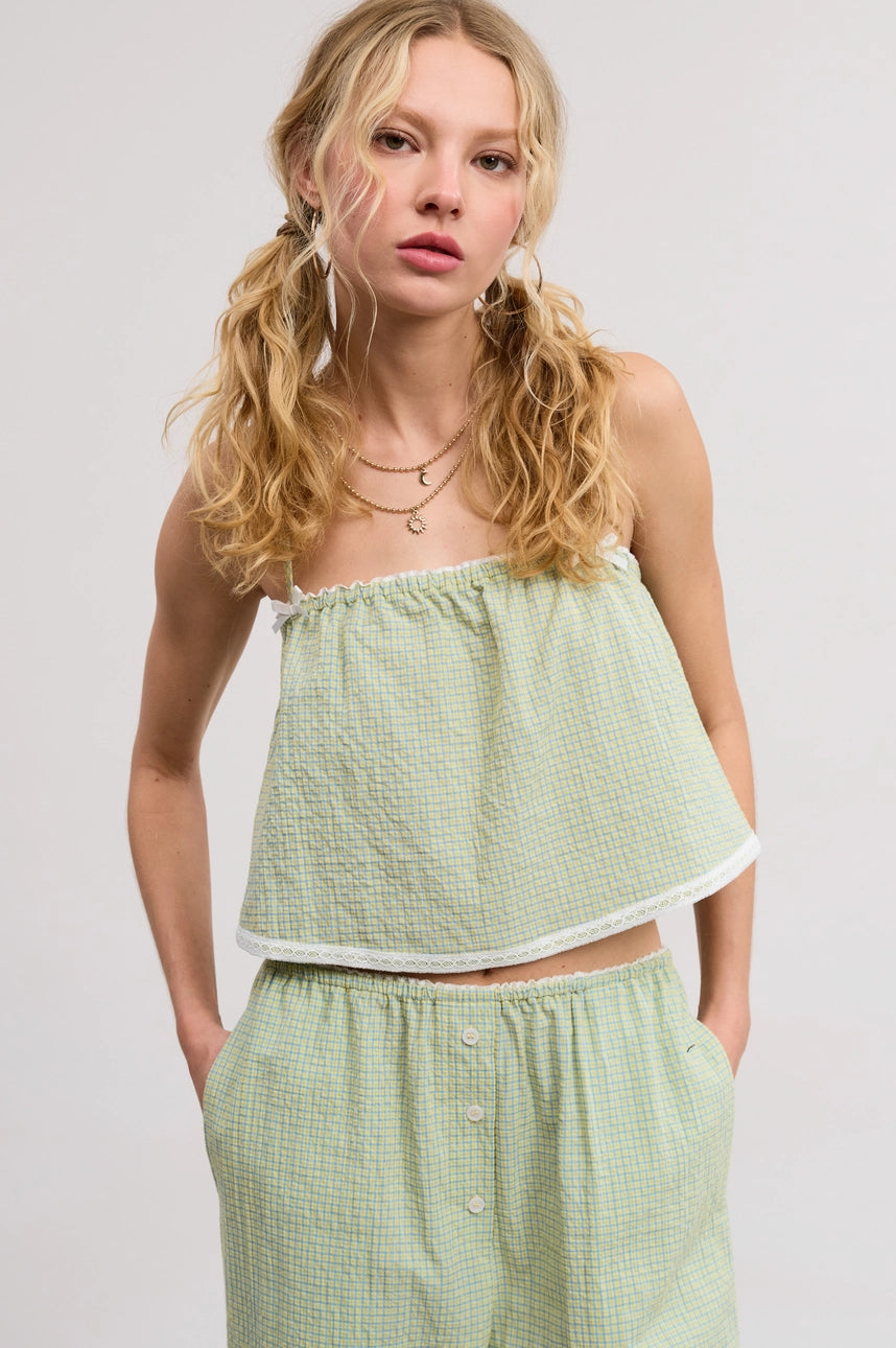 Lane Plaid Lace Trim Tank and Pants Matching Set