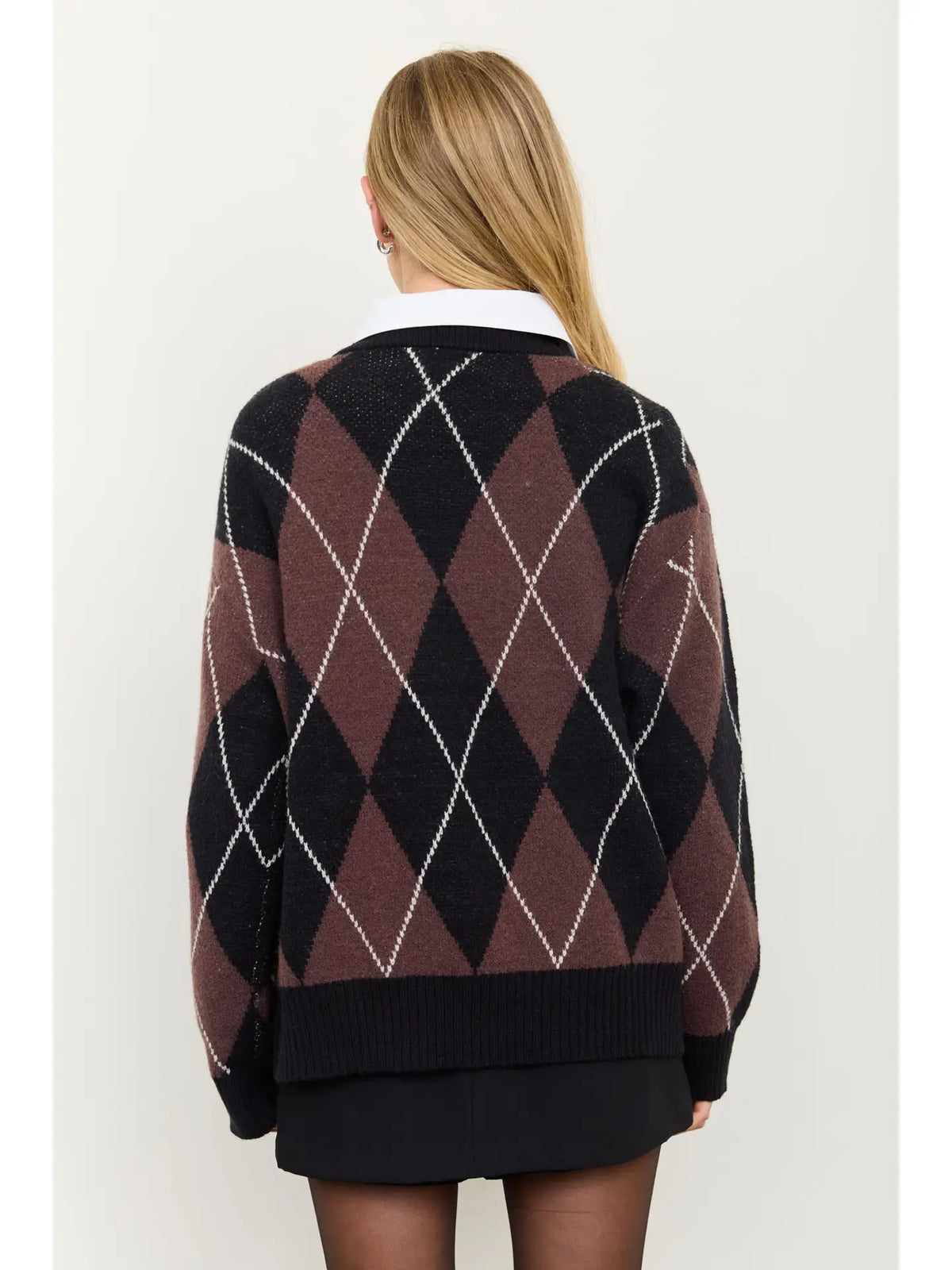 Oversized Argyle Crew Neck Knit Pullover