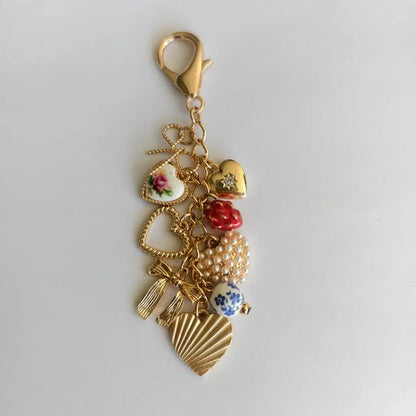 Porcelain Bows Hearts Pearl Strawberry Bag Charm